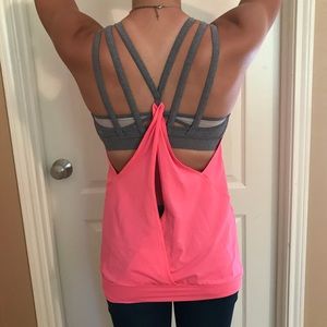 Lululemon pink tank with built in grey sports bra
